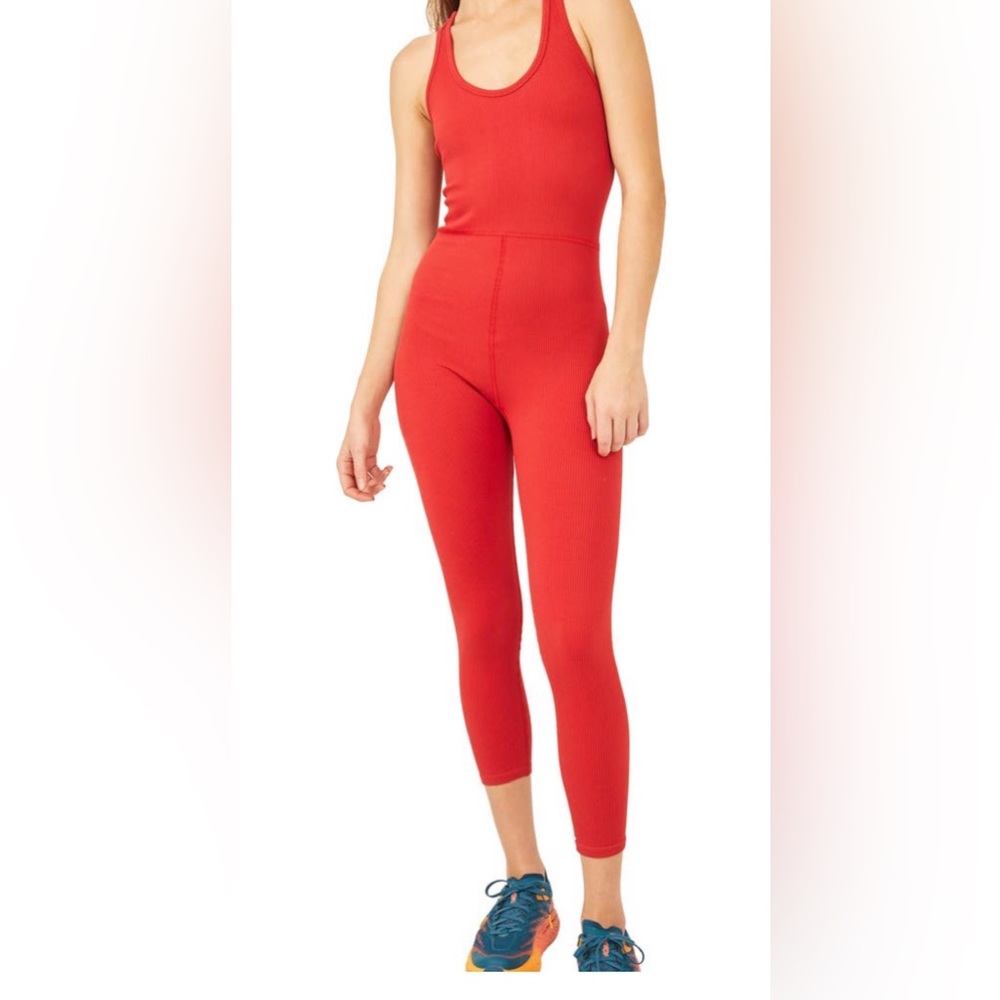 FP Movement by Free People Red Ribbed Tank Jumpsuit